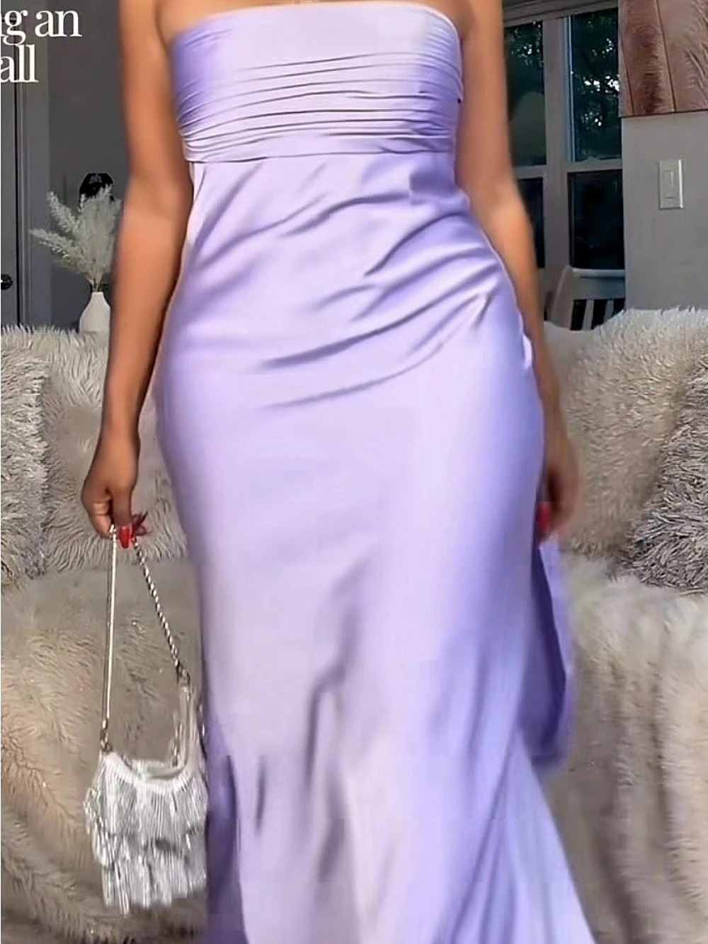 Azazie Ruched Strapless Formal Maxi Dress Purple Size 8 Like New